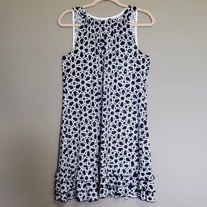 LADIES NAVY/WHITE PATTERNED HOLOGRAM SEQUINS SHEATH DRESS - LG